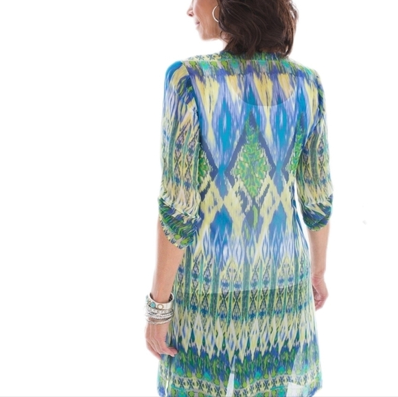 CHICOS Ikat Breeze Multicolored Semi-Sheer Tunic Woman's Size 1 - Picture 3 of 9